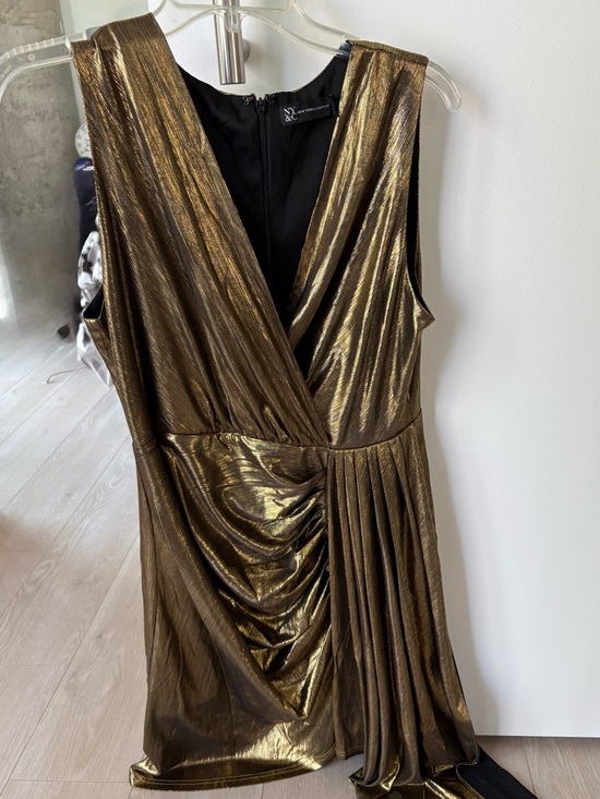 New York & Company Dresses & Skirts - New York & Company Metallic Gold Draped Mini Dress size L